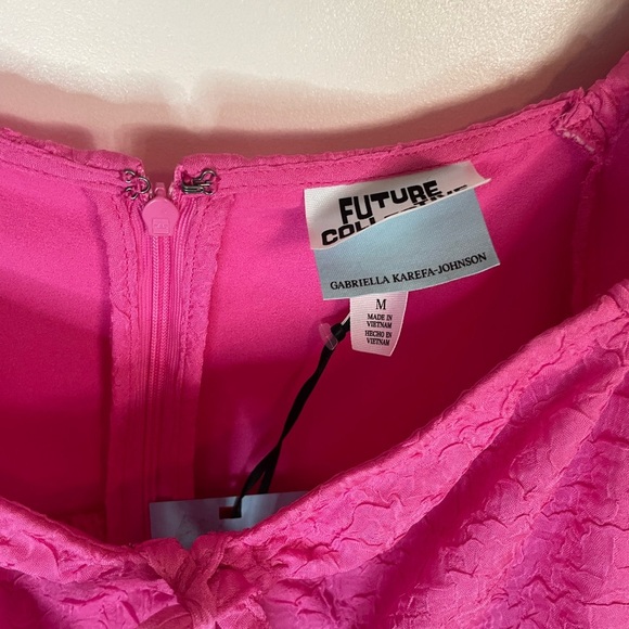 Target Future Collective Pink Square Tie Neck Puffed Short Sleeve Top Blouse - Picture 9 of 9